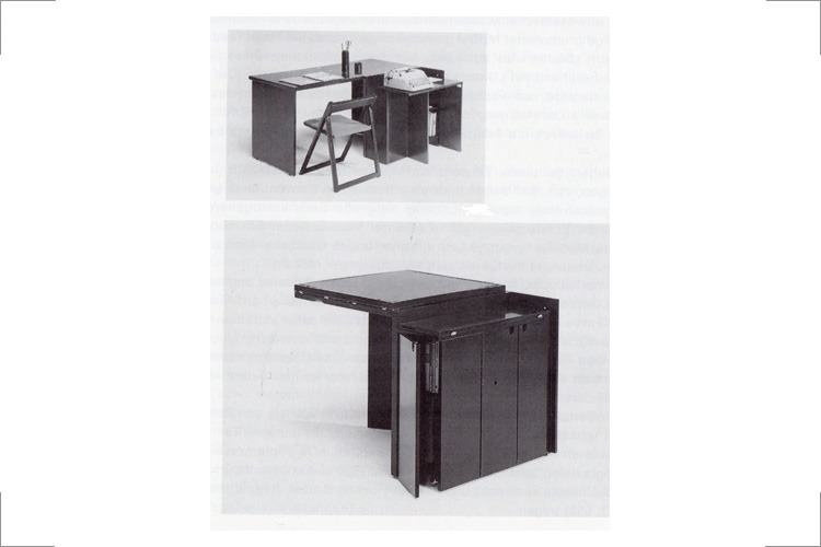 Zum Schreibtisch aufklappbarer Container, 1975 Diplom an der Hochschule für industrielle Formgestaltung Burg Giebichenstein Halle 1975